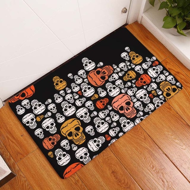 Nordic Flannel Kitchen Door Mat Halloween Skull Cartoon Carpet Bedroom Rug Pumpkin Decorative Stair Mats Home Decor Crafts Mat