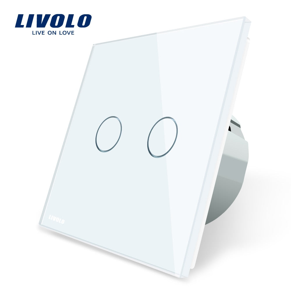 Livolo 2 Gang 1 Way Wall Light Touch Switch,Wall home switch,Crystal Glass Switch Panel, EU Standard,  220-250V,C702-1/2/3/5