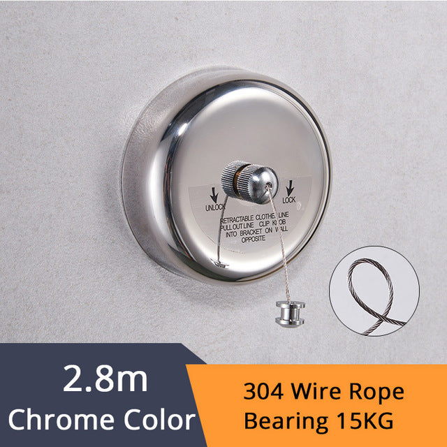 Bathroom Shelves Stainless Steel Chrome Clothesline Nice Quality Single Line Hotel style Clothes Drying Line For Bathroom 1256
