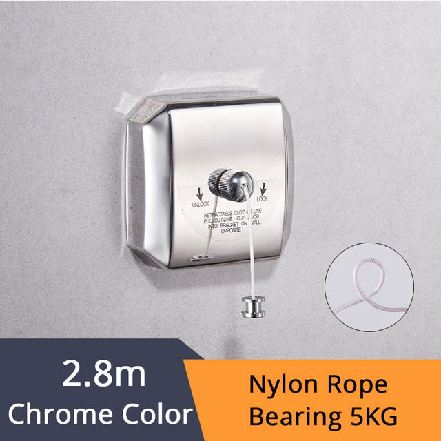 Bathroom Shelves Stainless Steel Chrome Clothesline Nice Quality Single Line Hotel style Clothes Drying Line For Bathroom 1256