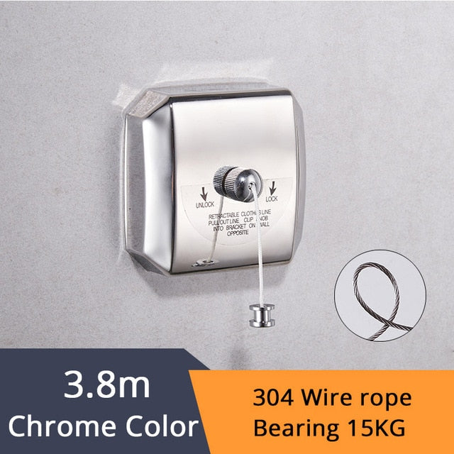 Bathroom Shelves Stainless Steel Chrome Clothesline Nice Quality Single Line Hotel style Clothes Drying Line For Bathroom 1256