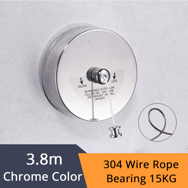 Bathroom Shelves Stainless Steel Chrome Clothesline Nice Quality Single Line Hotel style Clothes Drying Line For Bathroom 1256