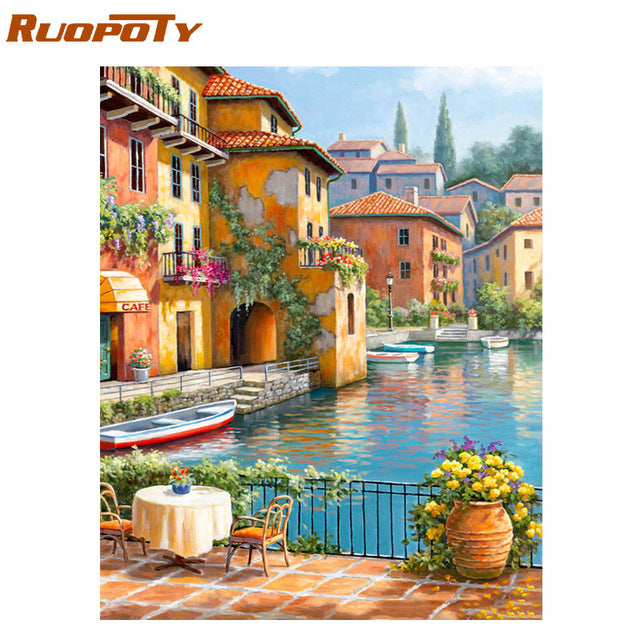 RUOPOTY Frame Forest Castle DIY Painting By Numbers Landscape Modern Wall Art Picture Paint By Numbers For Home Decors Artwork