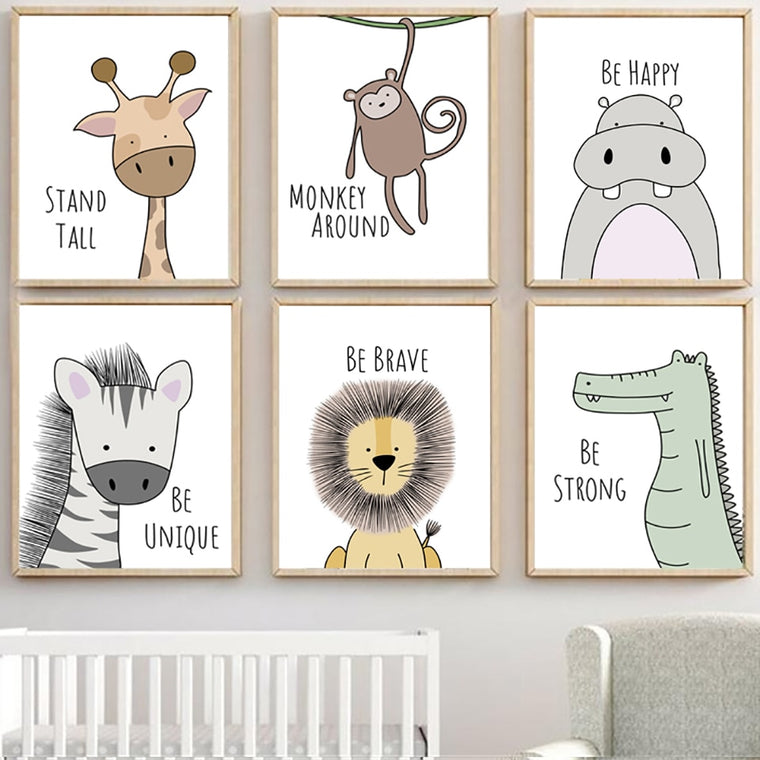 Nordic Style Painting Cartoon Animal Prints Canvas Home Decoration Wall Art Modular Pictures Watercolor Poster For Kids Room