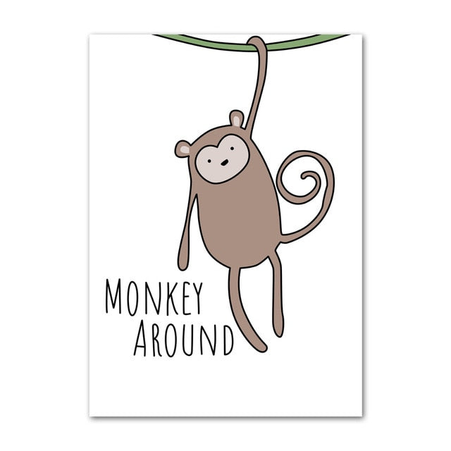 Nordic Style Painting Cartoon Animal Prints Canvas Home Decoration Wall Art Modular Pictures Watercolor Poster For Kids Room